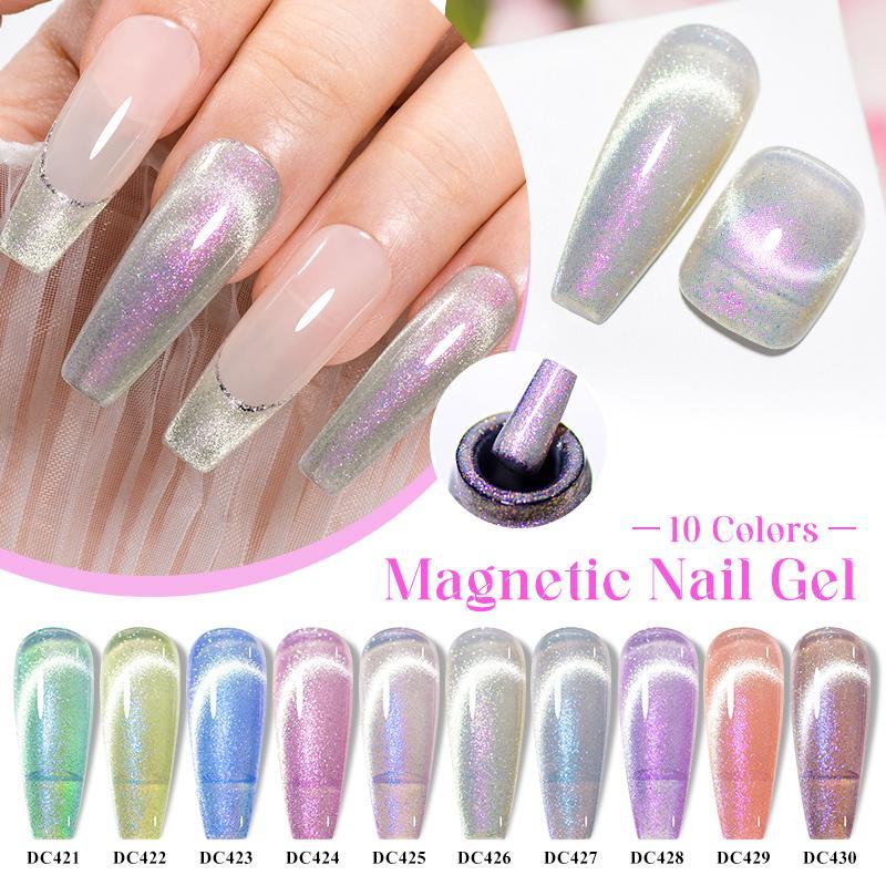 10 Colors Cat Eye Magnetic Gel Nail Polish with Magnetic Stick, 13pcs set Semi-permanent Nail Art Aurora Glitter Cat Eye Gel Varnish with Top Coat Base Gel