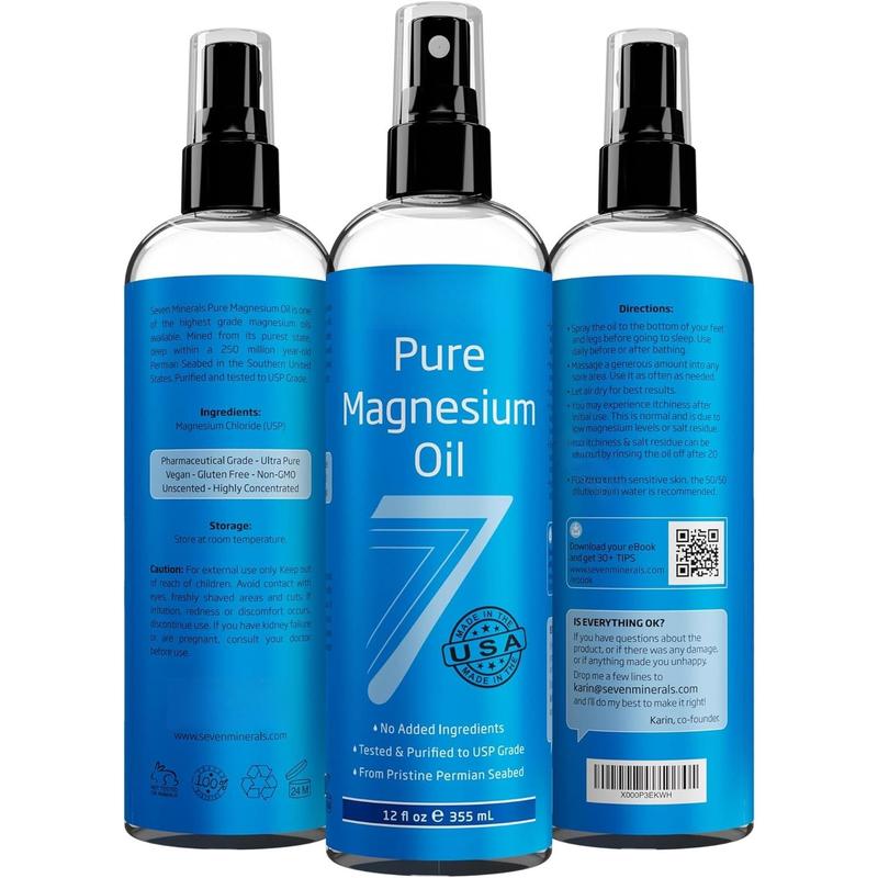 , Pure Magnesium Oil Spray - Big 12 oz (Lasts 9 Months) - USP Grade Magnesium Spray, No Unhealthy Trace  - from Ancient Underground Permian Seabed in , Free eBook Included