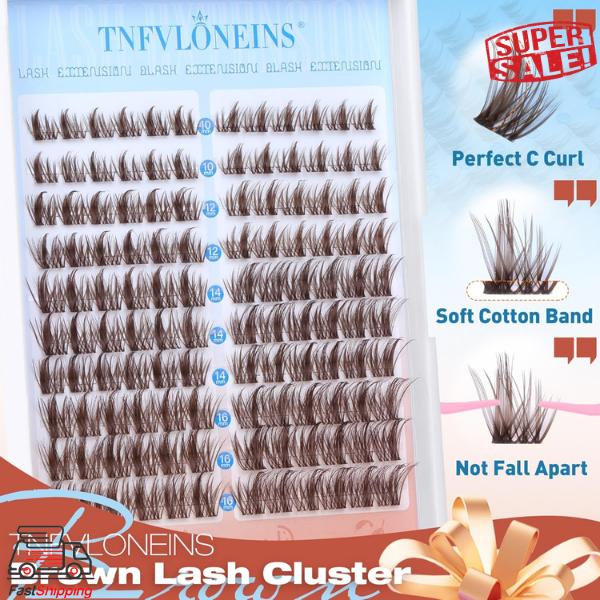 TNFVLONEINS, Brown Lash Clusters Kit Manga Lash Extension Kit Natural Eyelash Clusters Wispy 10-16MM Individual Lashes Clusters Anime Eyelash Extension Kit with Bond and Seal and Tweezers