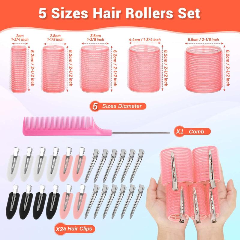 56 Pcs Versatile Hair Rollers Set for Blowout Look Long Hair - 30Pcs Rollers in 5 Sizes, 24 Pcs Hair Clips and Storage Bag for Long, Medium & Short Hair Volume Creation