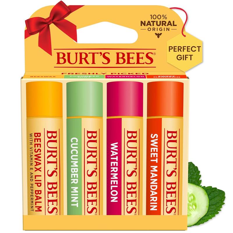 Burt'S Bees Lip Balm Stocking Stuffers, Moisturizing Lip Care Christmas Gifts, Freshly Picked - Original Beeswax, Cucumber Mint, Watermelon, & Sweet Mandarin, Natural Origin Treatment (4-Pack) Burt's Bees Burt's Bees