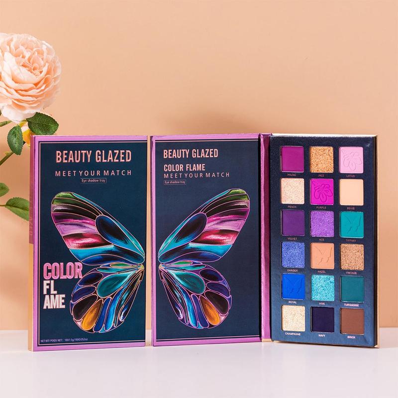 18 Color Butterfly Design Eyeshadow Palette, Matte and Glitter Eye Shadows, Long Lasting Shimmering Eye Makeup Products, High Pigmented Blendable Eyeshadow Powder, Colorful Eye Makeup Products for All Styles and Occasions