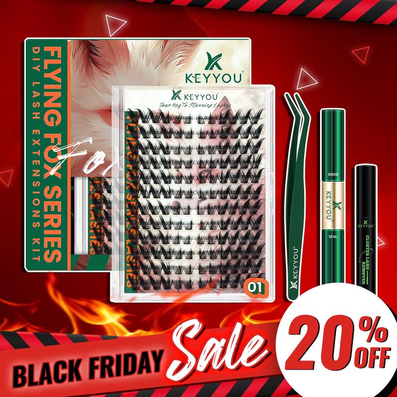 BlackFriday KEYYOU Flying Fox Lash Clusters Kit Volume DIY Lash Extension Kit Cat Eye Lash Extension Kit Waterproof Long-Lasting Cluster Lashes Makeup