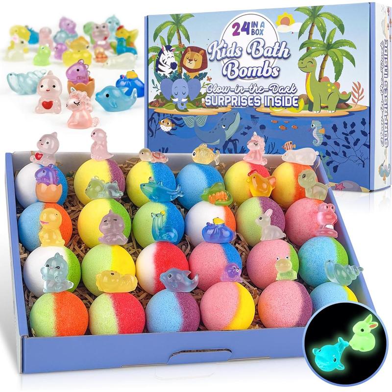 Bath Bombs for, 24pcs Bath Bombs with Glow in The Dark Surprise Inside, Natural and Organic Colorful Bubble Bath Fizz for, Perfect Birthday, Halloween, Or Christmas Gift for Boys and Girls!