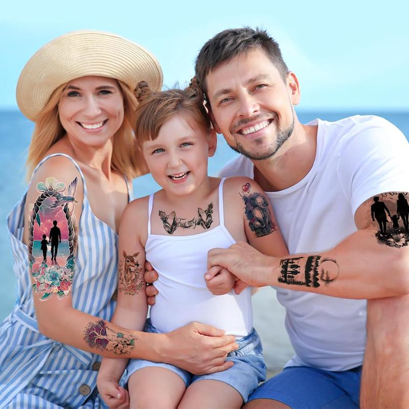 77 Sheets Temporary Tattoos for Family, Fake Family Tattoo for Couple Dating Family Gathering,  Family Love Unity Symbol Temporary Tattoo for Valentine Mother's Day Father's Day Easter Gift