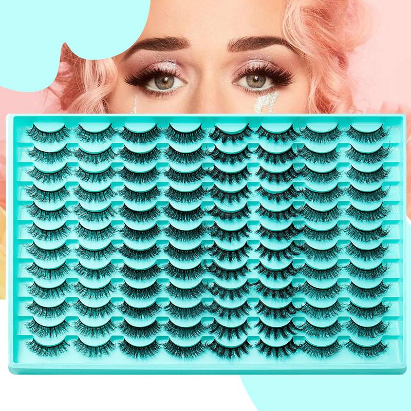 Fluffy False Eyelashes, 48 Pairs Wispy Faux Cluster Lashes, Natural Curling Eye Makeup Strip Lashes, Full Volume Eyelash for Lashes Extensions