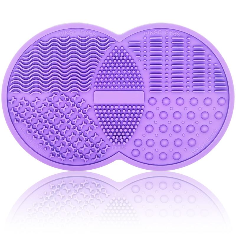 Makeup Brush Cleaning Mat, Silicone Makeup Brush Scrubber, Makeup Brush Cleaner Pad, Cosmetic Brush Cleaner, Brush Cleaning Pad, Suitable for Makeup Brush, Makeup Sponge, Powder Puff (Purple) Smooth Cleansing