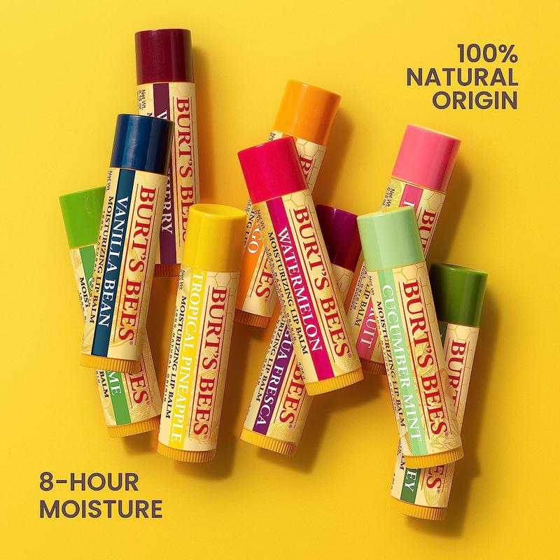 Burt'S Bees Lip Balm Stocking Stuffers, Moisturizing Lip Care Christmas Gifts, Freshly Picked - Original Beeswax, Cucumber Mint, Watermelon, & Sweet Mandarin, Natural Origin Treatment (4-Pack) Burt's Bees Burt's Bees