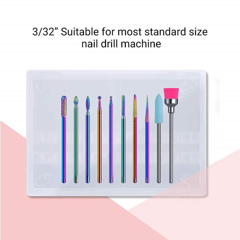 MelodySusie 10pcs Nail Drill Bits Set, 3 32 Inch Diamond Cuticle Bits Kit for E-File, Manicure Pedicure Remover Tools Nail Art