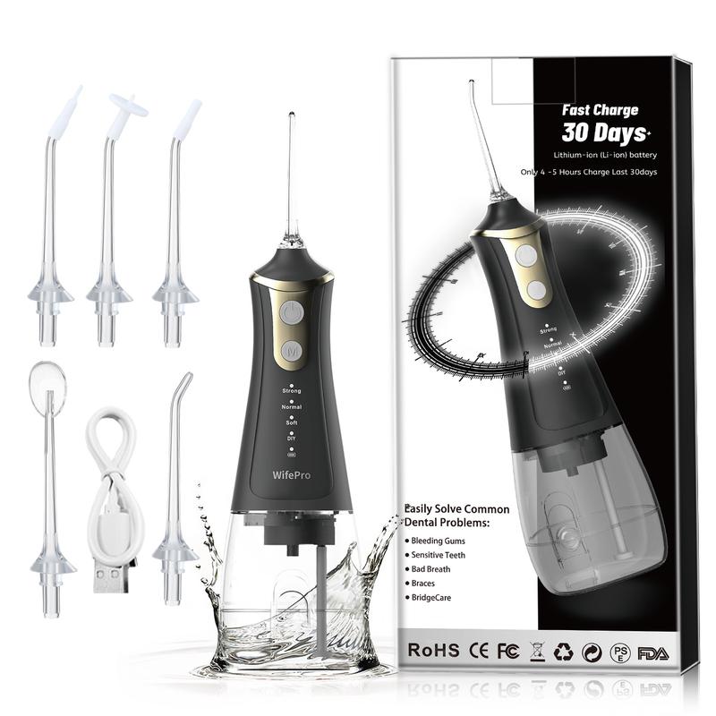 Wifepro Cordless Select (L11) Oral Irrigator Water Flosser 300ML Water Tank 4 Cleaning Modes 5 Replaceable Jet Tips and Storage Bag Mothers Day Gifts Daily Nozzle Cleansing pulling oil