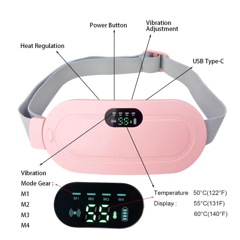 Portable Cordless Heating Pad, 1 Count Electric Waist Belt, Multi-Speed Adjustable Abdominal Heating Massager, for Women and Girls