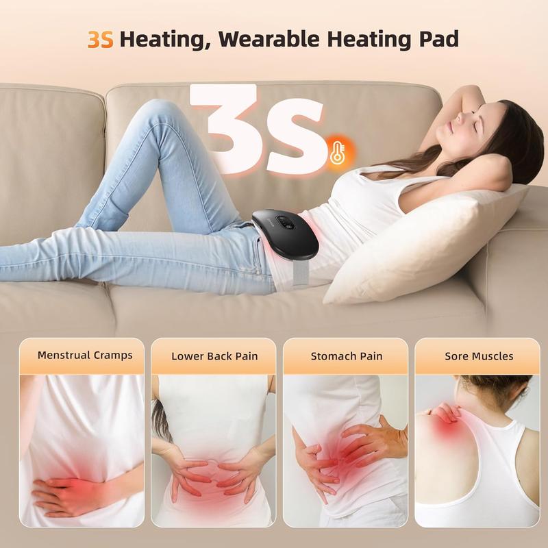 Portable Cordless Heating Pad Cramps:6 Heat Levels 6 Massage Modes,FSA HSA Eligible,Fast Heating,Period Menstrual Electric Heating Pad for Back Pain Relief,Gifts for Women and Girls(Black)