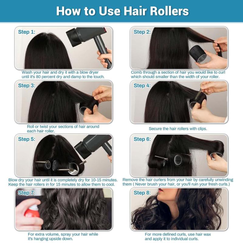 56 Pcs Versatile Hair Rollers Set for Blowout Look Long Hair - 30Pcs Rollers in 5 Sizes, 24 Pcs Hair Clips and Storage Bag for Long, Medium & Short Hair Volume Creation