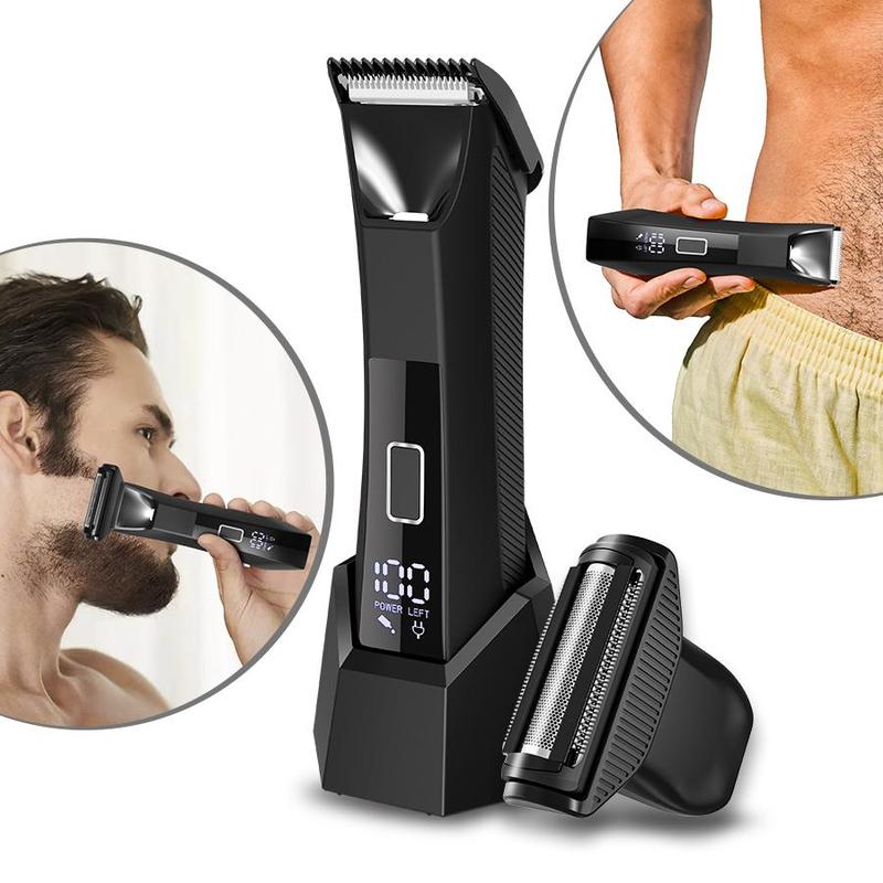 Electric Hair Trimmer, 1 Box 2 in 1 Body Hair Trimmer & Accessories for Men, Lightweight Waterproof Hair Trimmer with LED Display, Hair Removal Tool for Men