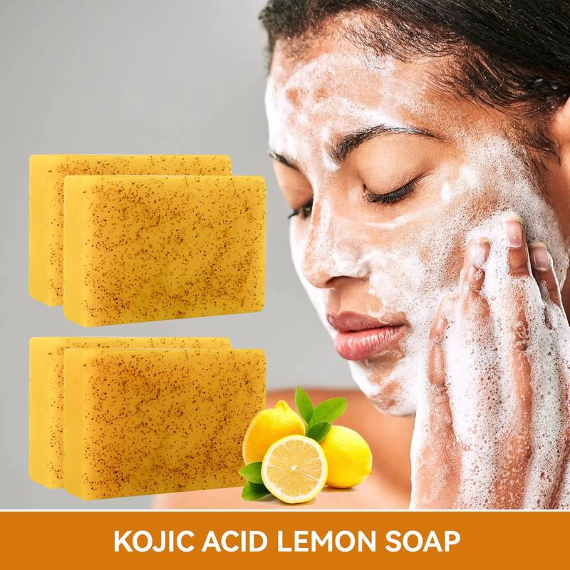 3PCS Turmeric & Kojic Acid Brightening Soap, Kojic Acid Soap, Soap Body Care Body Wash Lemon Flawless Organic Comfort Skin Repair Cleansing Skin Care Cleanser