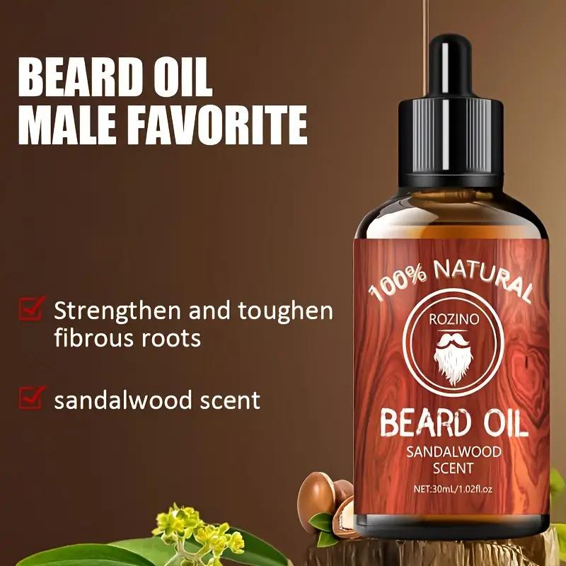 Beard Care Essence Oil, Beard Oil With Sandalwood Scent, Hydrating Moisturizing, Softening Beard, Strengthening Fibrous Roots, Deeply Absorb Natural Plant Essence To Maintain The Natural Color And Luster Of Beard Father's Day Gift