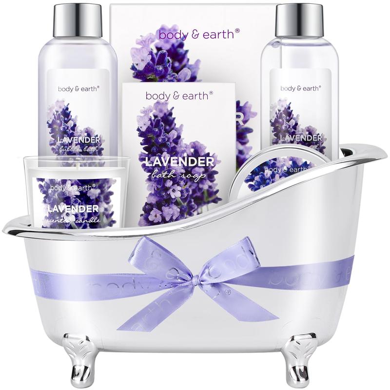 Gift Set for Women Body & Earth Gifts for Women Lavender Gift Baskets For Women Bath Sets with Bubble Bath Body Lotion Scented Candle Christmas