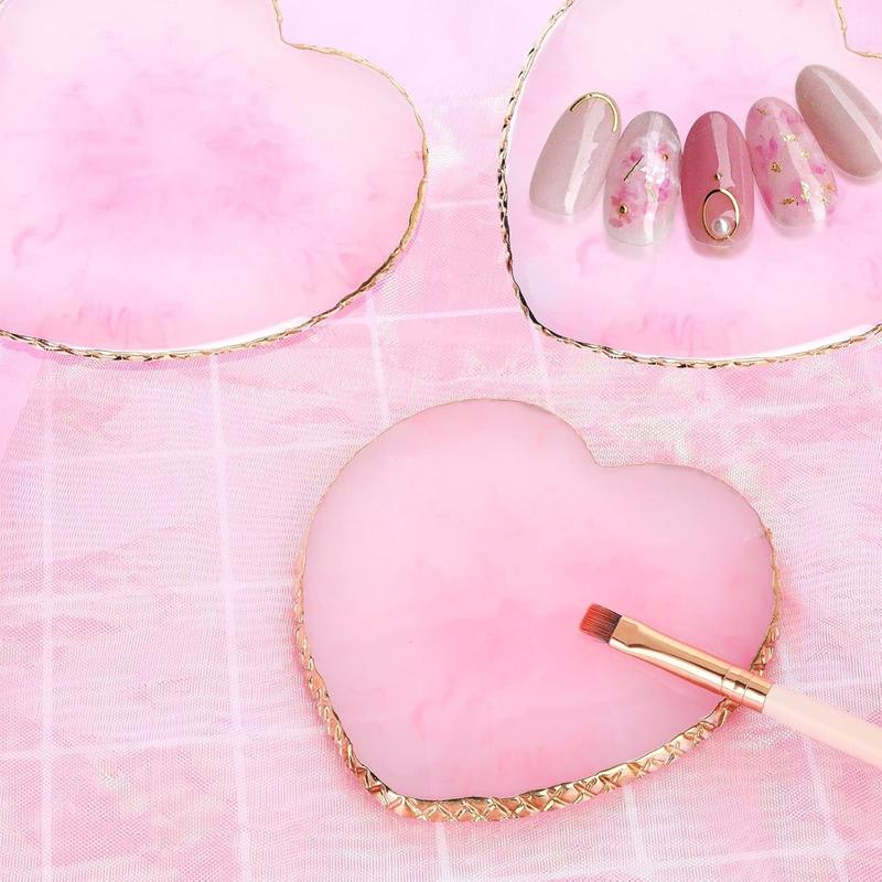 Nail Art Palettes Resin Nail Mixing Palette Polish Color Mixing Plate Golden Edge Resin Nail Holder Heart Shape Cosmetic Mixing Tools