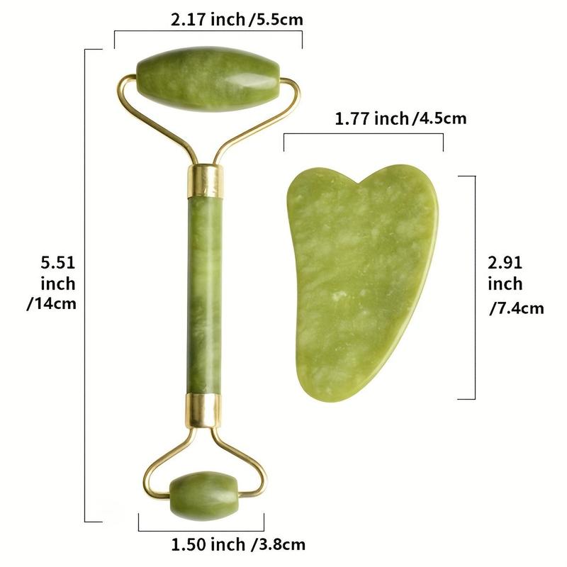 Natural Jade Roller Massager for Face, Eye, Neck, 2 Counts set Manual Massage Tool for Reduces The Look Or The Signs Of Aging, Gua Sha Massage Tools