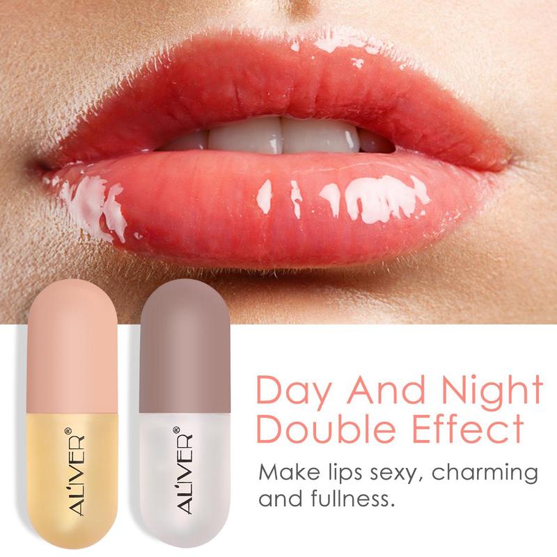 Day & Night Lip Plumper, 2 Boxes(2 Counts box) Double Effect Lip Plumper, Plumping Liquid Lip Balm, Moisturizing Lip Skin Care Product for Women & Girls