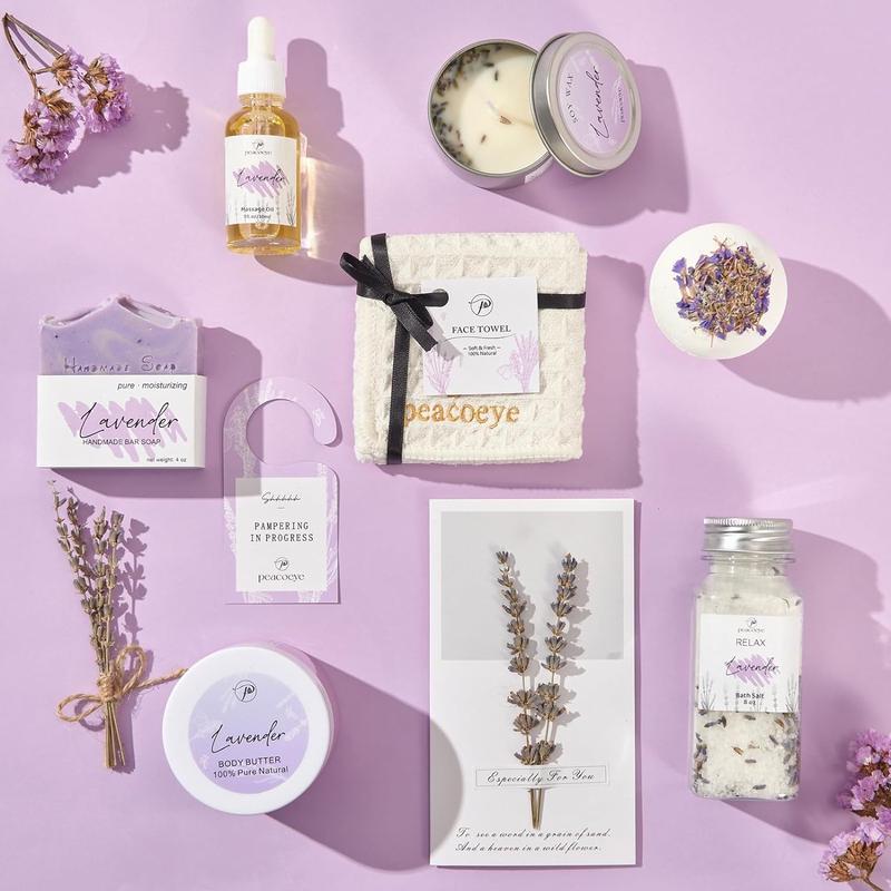 Gifts for Women Spa Gifts Lavender Bath Gift Baskets Relaxing Self Care Gift for Mom Her Sister Wife Auntie Home Bath Kit Care Package Birthday Friendship Gift Ideas