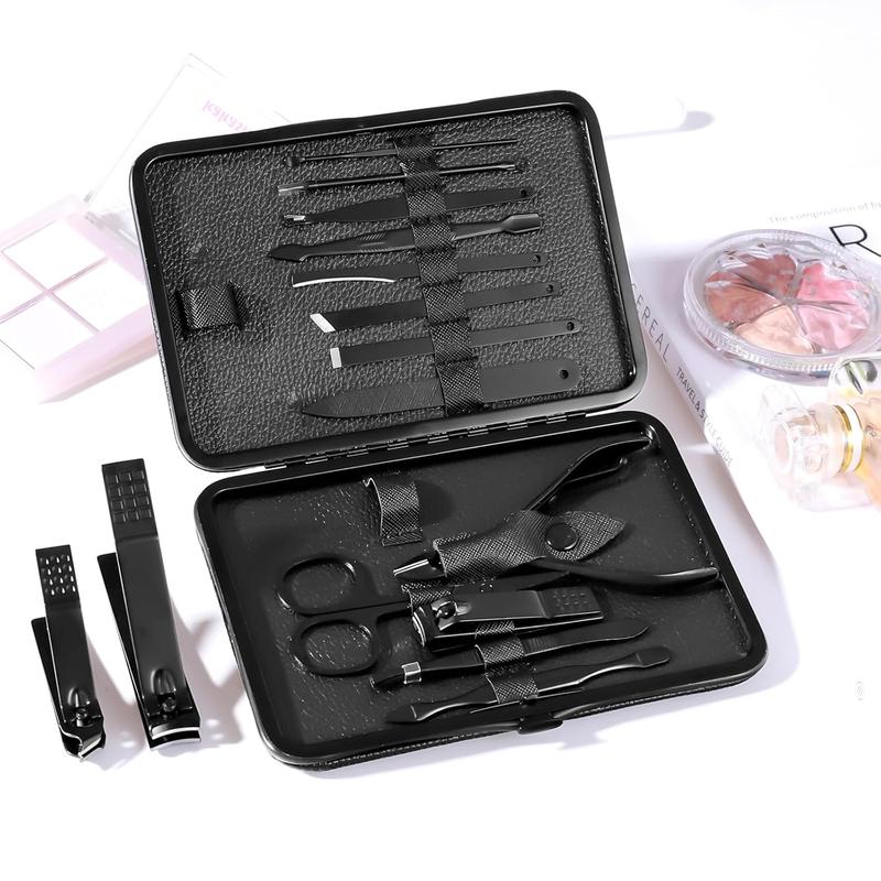 Black high precision stainless steel nail clippers set with portable case Manicure Nail Care