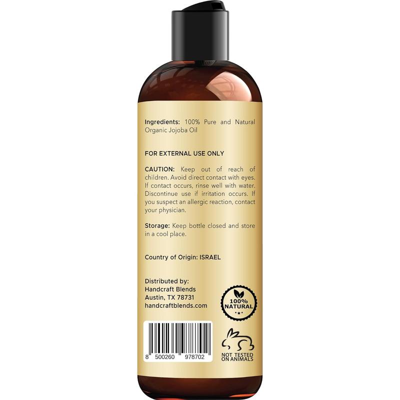 Handcraft Blends USDA Organic Jojoba Oil - 8 Fl Oz - 100% Pure and Natural - Premium Grade Oil for Face, Body and Hair - Anti-Aging Oil - Cold-Pressed and Hexane-Free - Packaging May Vary Handcraft Blends Handcraft Blends