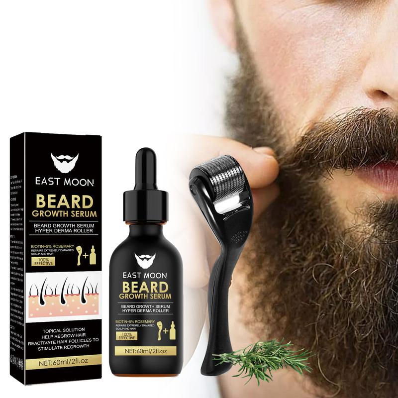 Beard Care Serum & Beard Massage Derma Roller, Beard Care Accessories for Strengthening Beard, Beard Care Product & Tool for Men Daily Use,Comfort Hair Care Supplies, Summer Gifts