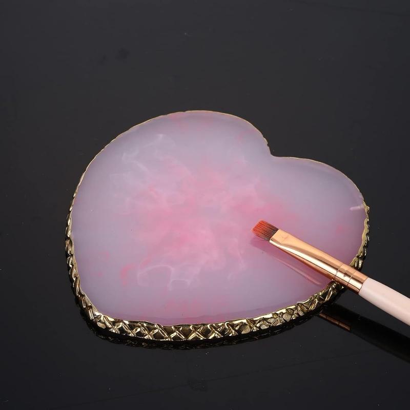 Nail Art Palettes Resin Nail Mixing Palette Polish Color Mixing Plate Golden Edge Resin Nail Holder Heart Shape Cosmetic Mixing Tools