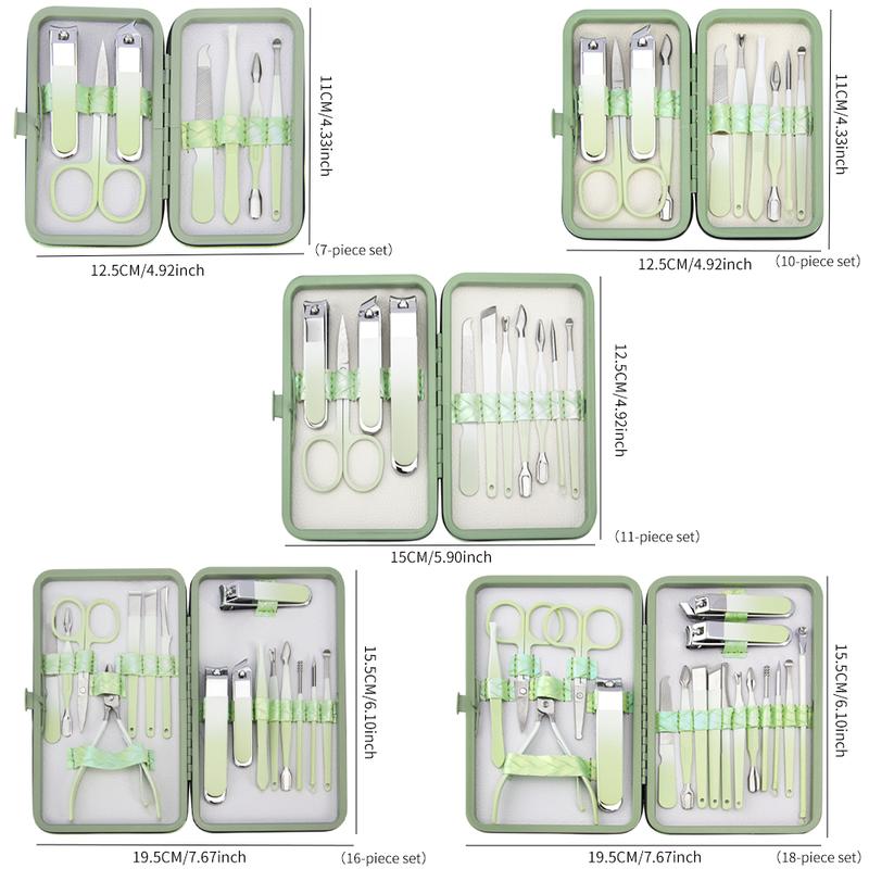 18 piece stainless steel gradient nail clipper set for home use, woven leather bag, nail clipper, nail trimming, dead skin removal, nail art tools