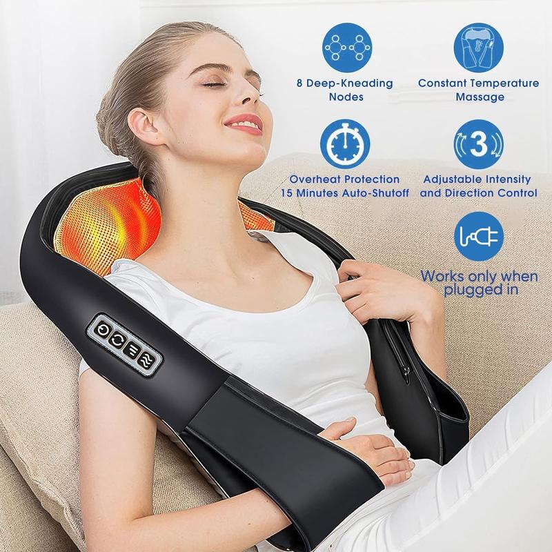 Heated Back & Neck Massager, Back Massager Deep Tissue Kneading Massager Neck and Shoulder Massager , Electric 4D Massage Pillow