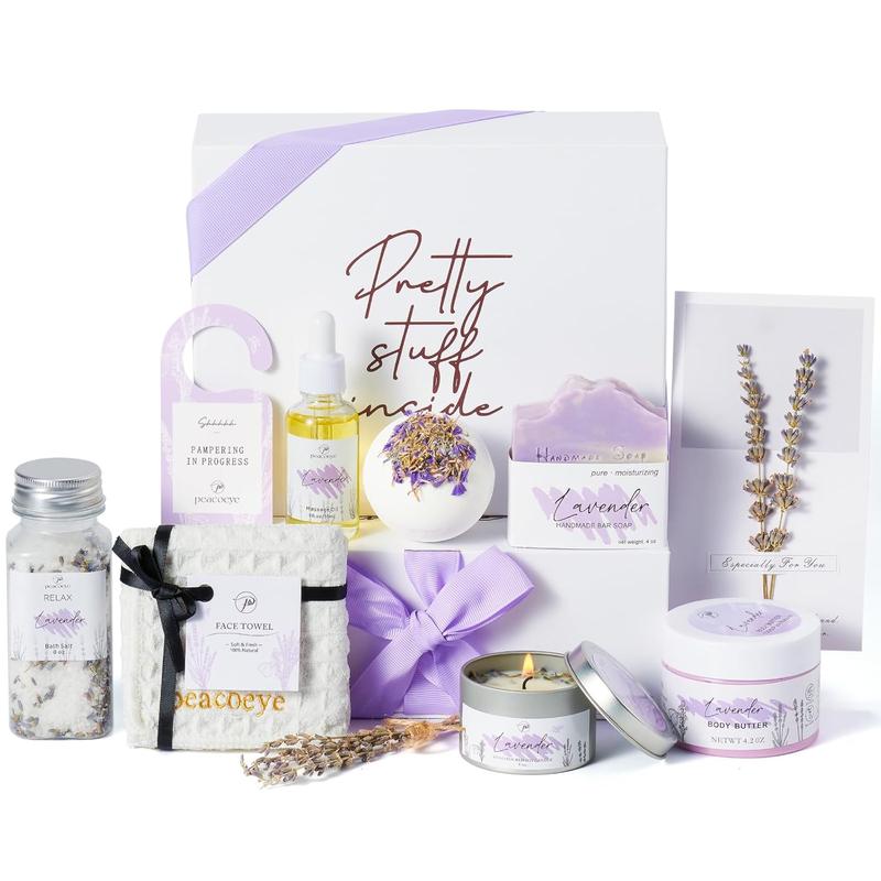 Gifts for Women Spa Gifts Lavender Bath Gift Baskets Relaxing Self Care Gift for Mom Her Sister Wife Auntie Home Bath Kit Care Package Birthday Friendship Gift Ideas