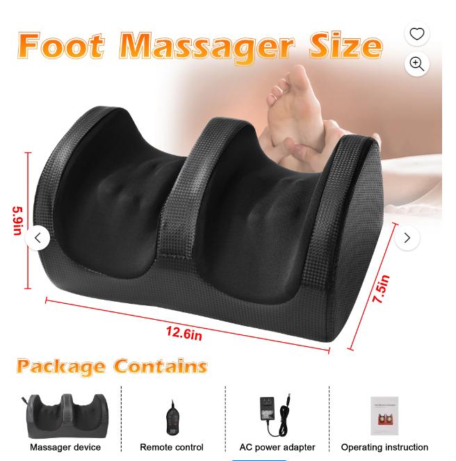 Shiatsu Foot Massager with Heat, Chronic Nerve Pain Therapy Spa Gift Kneading & Rolling Massage for Leg Calf Ankle, Hand Remote Control Massager Machine for Circulation and Pain Relief