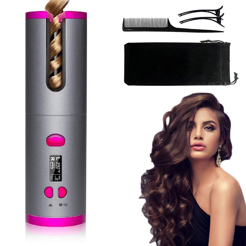 Portable Wireless Hair Curler, Rechargeable Automatic Hair Curler with LCD Digital Display & 6 Adjustable Temperatures, Hair Styling Tool for Home & Travel, Halloween, Christmas, Fall