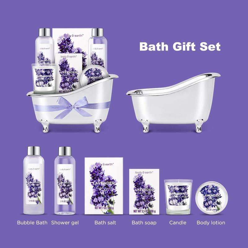 Gift Set for Women Body & Earth Gifts for Women Lavender Gift Baskets For Women Bath Sets with Bubble Bath Body Lotion Scented Candle Christmas