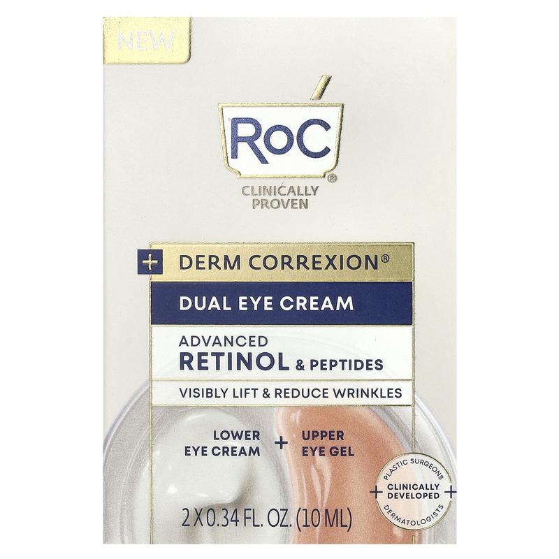 RoC Derm Correxion®, Dual Eye Cream, Advanced Retinol & Peptides, Fragrance-Free, 0.34 fl oz (10 ml) Each