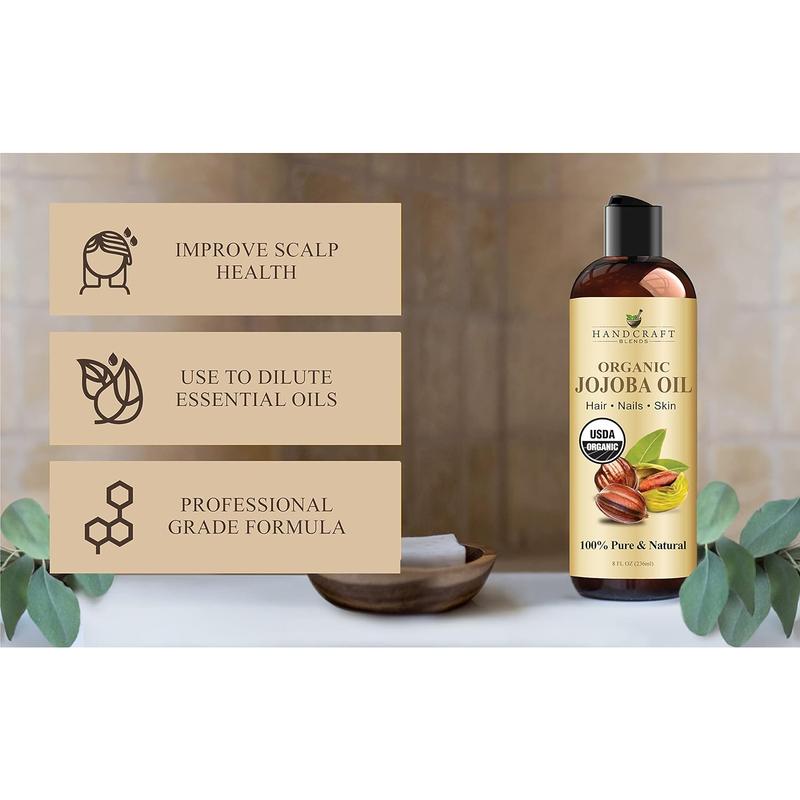 Handcraft Blends USDA Organic Jojoba Oil - 8 Fl Oz - 100% Pure and Natural - Premium Grade Oil for Face, Body and Hair - Anti-Aging Oil - Cold-Pressed and Hexane-Free - Packaging May Vary Handcraft Blends Handcraft Blends