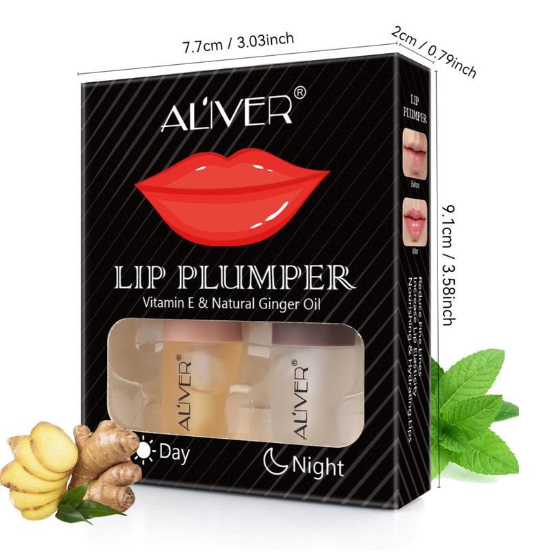 Day & Night Lip Plumper, 2 Boxes(2 Counts box) Double Effect Lip Plumper, Plumping Liquid Lip Balm, Moisturizing Lip Skin Care Product for Women & Girls