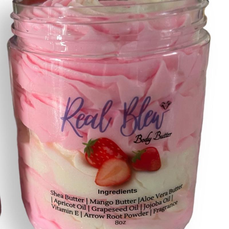 “Strawberry Shortcake” Whipped Body Butter Skincare Moisturizer for all skin types Aloe Aloevera Body Care Lotions