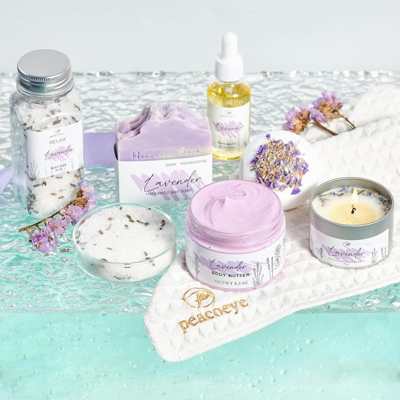 Gifts for Women Spa Gifts Lavender Bath Gift Baskets Relaxing Self Care Gift for Mom Her Sister Wife Auntie Home Bath Kit Care Package Birthday Friendship Gift Ideas