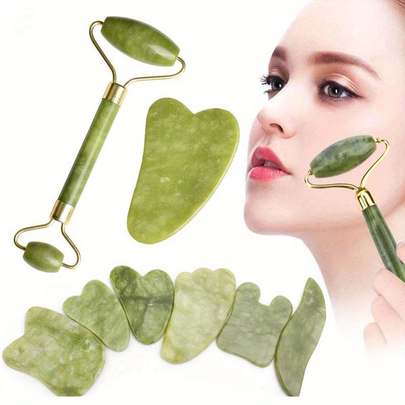 Natural Jade Roller Massager for Face, Eye, Neck, 2 Counts set Manual Massage Tool for Reduces The Look Or The Signs Of Aging, Gua Sha Massage Tools