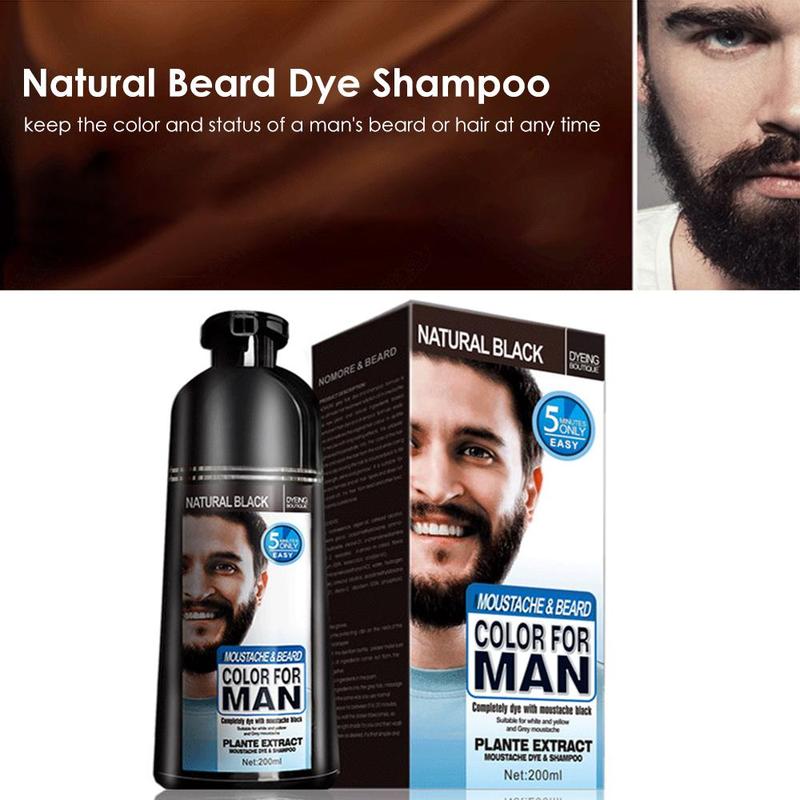 Beard Hair Color Shampoo for Men,Natural Permanent Beard DyeShampoo, Colors Hair in Minutes Long Lasting, 200ml, Black Hair DyeHaircare