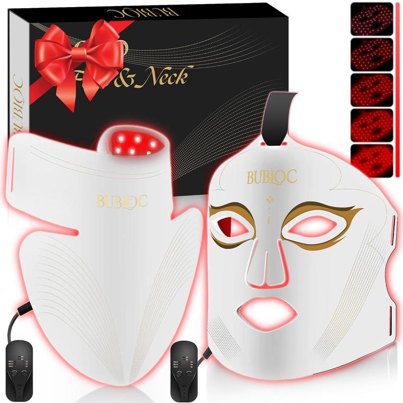 Red light mask set, 7-color LED mask, five-level brightness adjustment, suitable for face and neck, portable mask with power storage