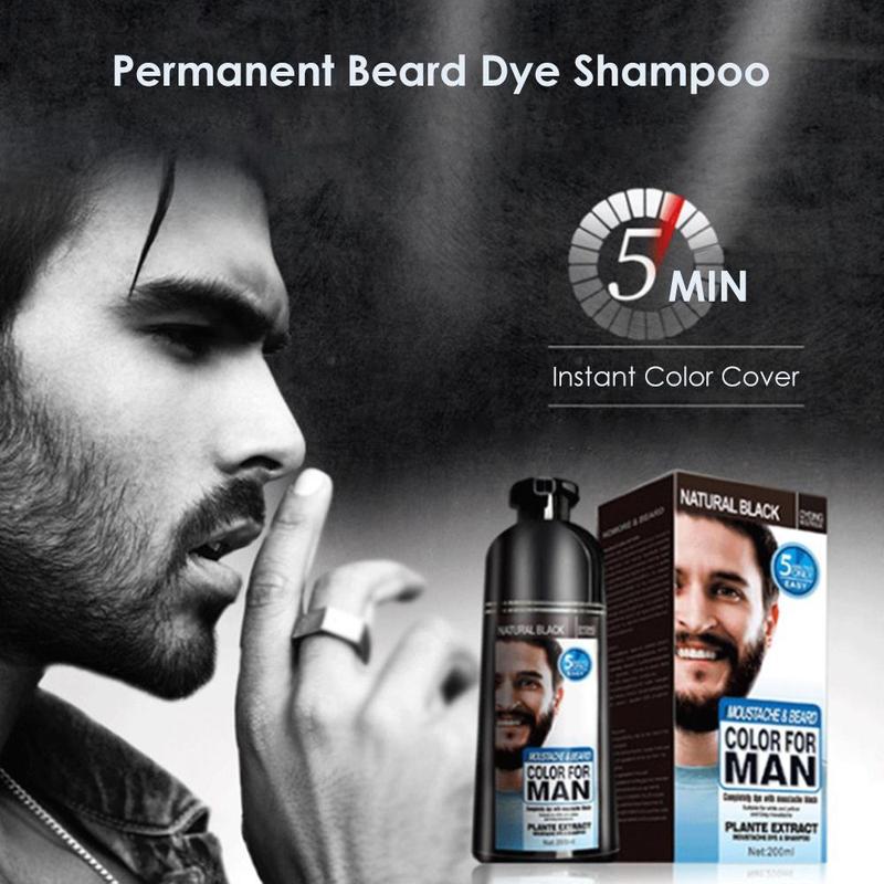 Beard Hair Color Shampoo for Men,Natural Permanent Beard DyeShampoo, Colors Hair in Minutes Long Lasting, 200ml, Black Hair DyeHaircare