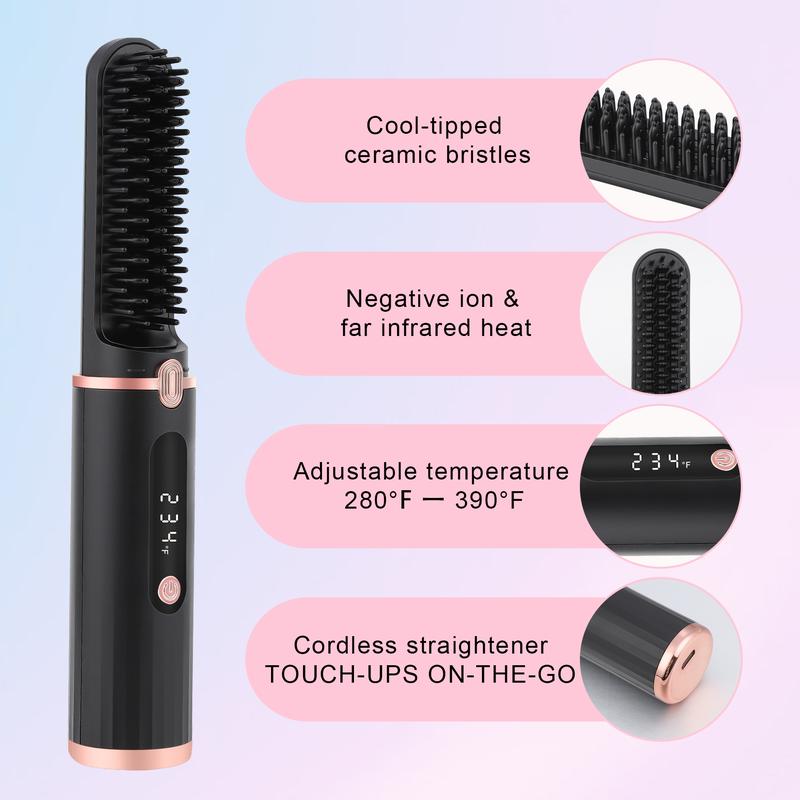 [Black Friday]DGYAO Cordless Hair Straightener Brush ,for Travel Straight Hair Comb Ceramic Coating, Lightweight for Touch-ups Comfort