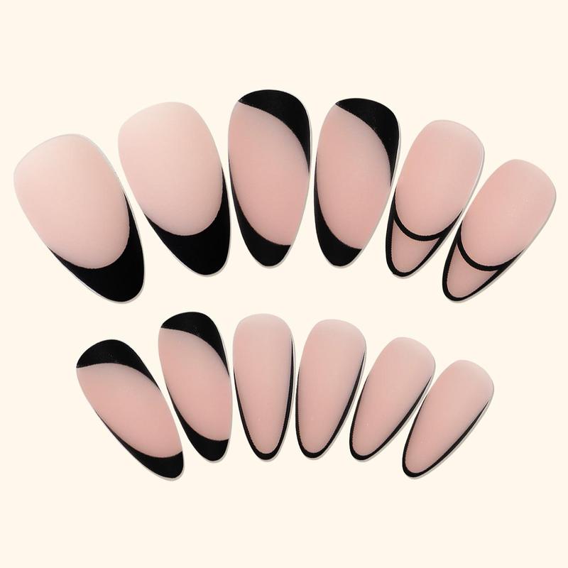 Minimalist Nail Care Elegant French Style Press on Almond Fake Nail for Women & Girls Manicure, 1 Box Cosmetic Removable Nail Art Artificial Full Cover