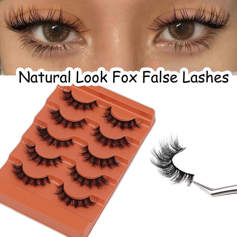 3D Natural Look False Eyelashes, 5 Pairs tray Wispy Cat Eye Faux Strip Lashes, Self Grafting Curl Eyelash, Volumized False Eyelashes for Women & Girls