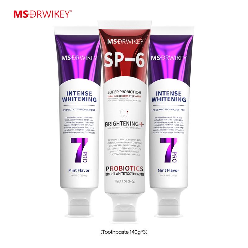 MSDRWIKEY SP-6 Probiotic Whitening & Fresh Breath Toothpaste Set, Cooling+ & Brightening Formula, 140g x 3 Oral