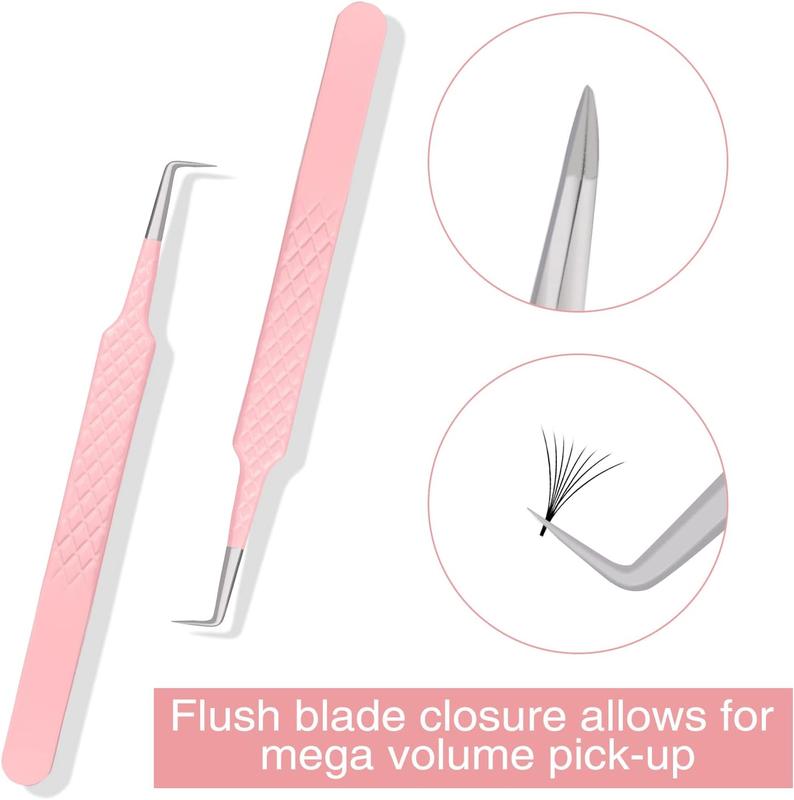 Fiber Tip Lash Tweezers for Eyelash Extensions, Professional 90 Degree Tweezers for Lash Extension Suppliers,  Pink Tweezers Precision Tool Set(90 Degree)