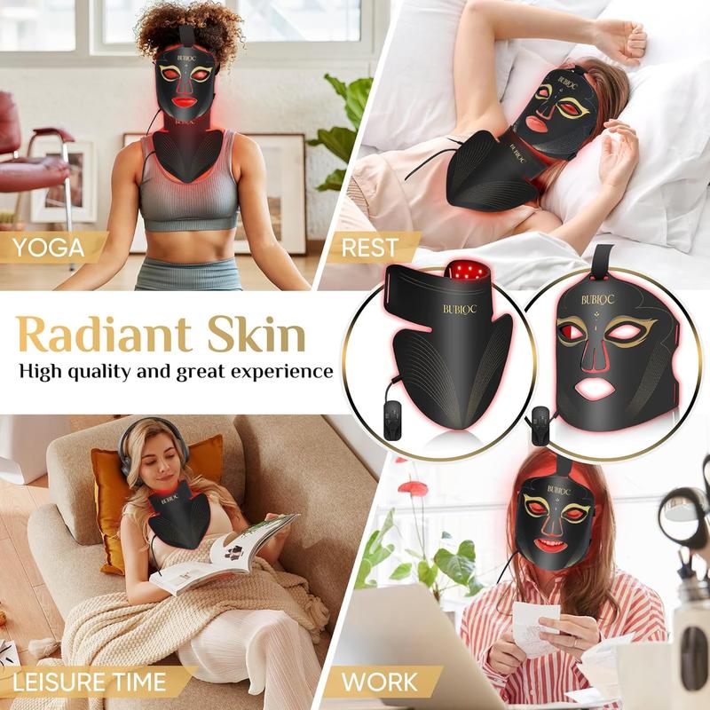 Red light mask set, 7-color LED mask, five-level brightness adjustment, suitable for face and neck, portable mask with power storage